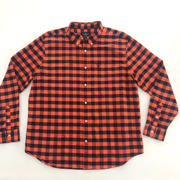 American Eagle Outfitters Other - AMERICAN EAGLE navy & orange plaid button down